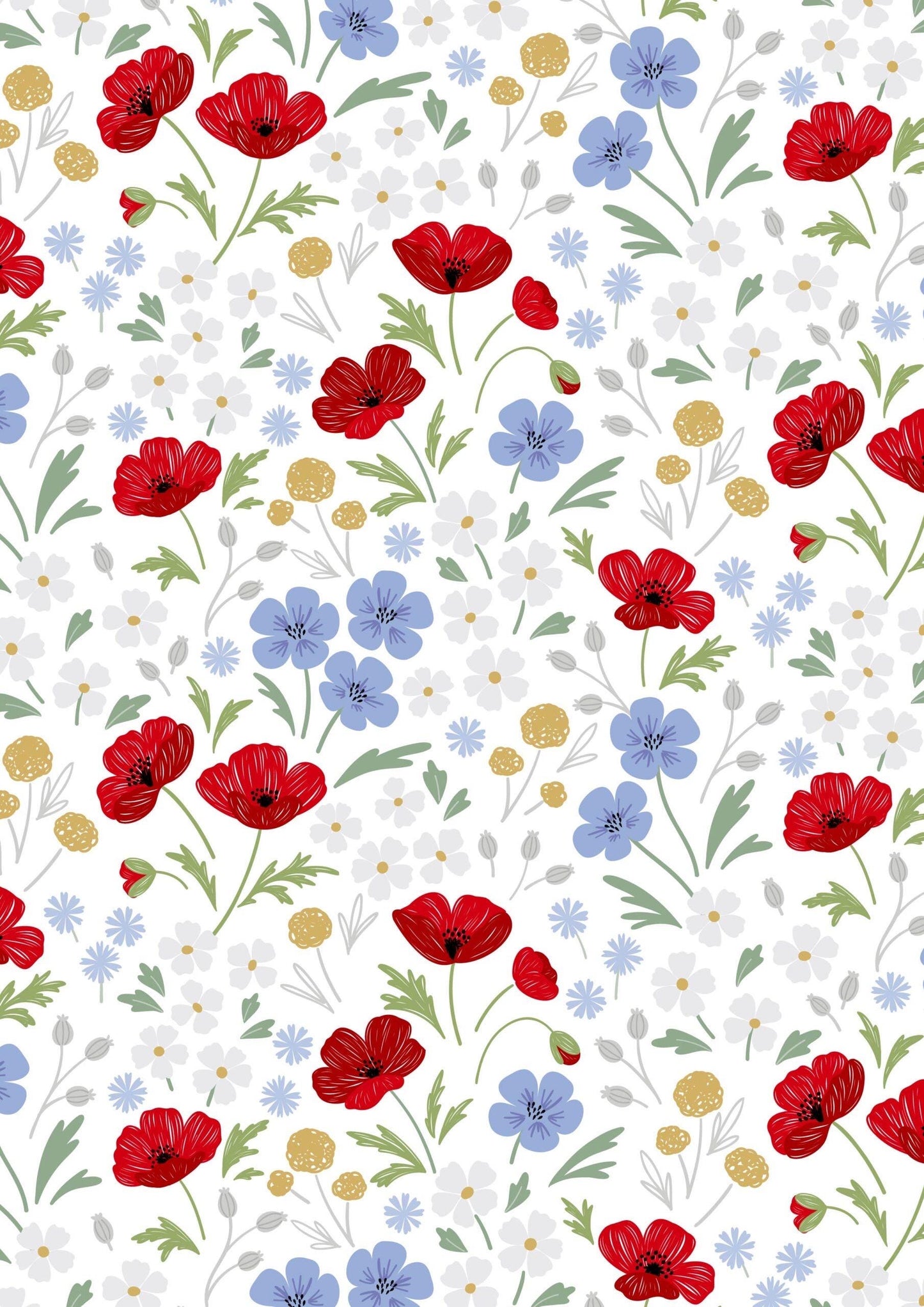 Lewis & Irene Forever Blooms Fabric Collection Wild Blooms on White Premium 100% Cotton Quilt Shop Quality Fabrics