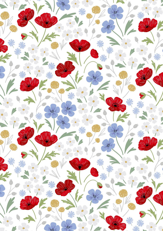 Lewis & Irene Forever Blooms Fabric Collection Wild Blooms on White Premium 100% Cotton Quilt Shop Quality Fabrics