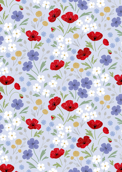 Lewis & Irene Forever Blooms Fabric Collection Wild Blooms on Pale Blue Premium 100% Cotton Quilt Shop Quality Fabrics