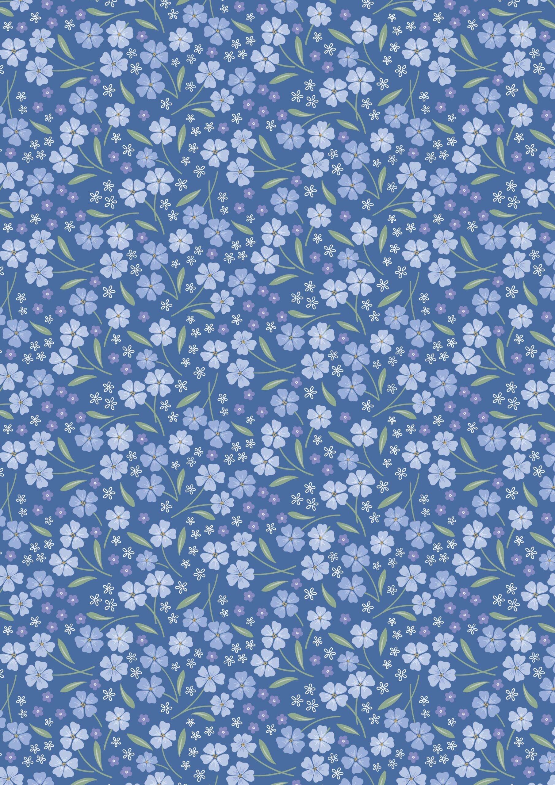 Lewis & Irene Forever Blooms Fabric Collection Forevermore on Mid-Blue Premium 100% Cotton Quilt Shop Quality Fabrics
