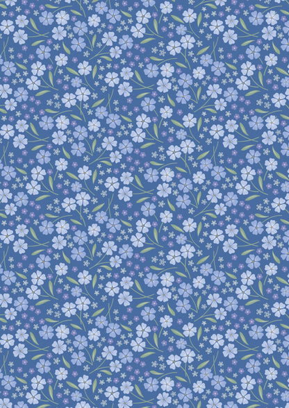 Lewis & Irene Forever Blooms Fabric Collection Forevermore on Mid-Blue Premium 100% Cotton Quilt Shop Quality Fabrics