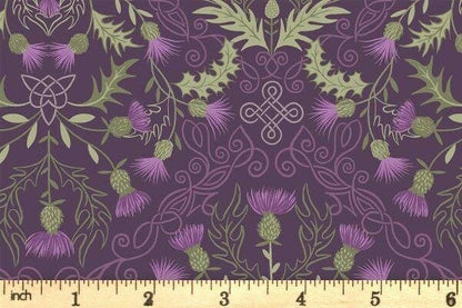 LAST BOLT!! Lewis & Irene Loch Lewis Flannel Fabric Collection Thistle on Dark Purple Premium 100% Cotton Flannel Fabrics