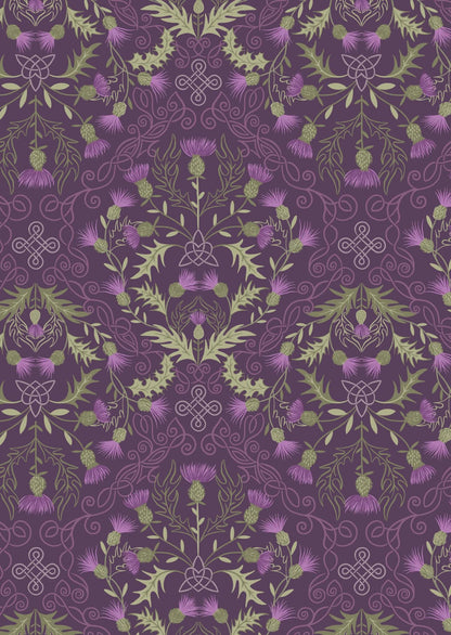 LAST BOLT!! Lewis & Irene Loch Lewis Flannel Fabric Collection Thistle on Dark Purple Premium 100% Cotton Flannel Fabrics