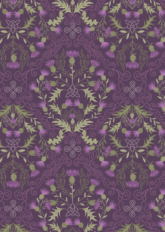 LAST BOLT!! Lewis & Irene Loch Lewis Flannel Fabric Collection Thistle on Dark Purple Premium 100% Cotton Flannel Fabrics