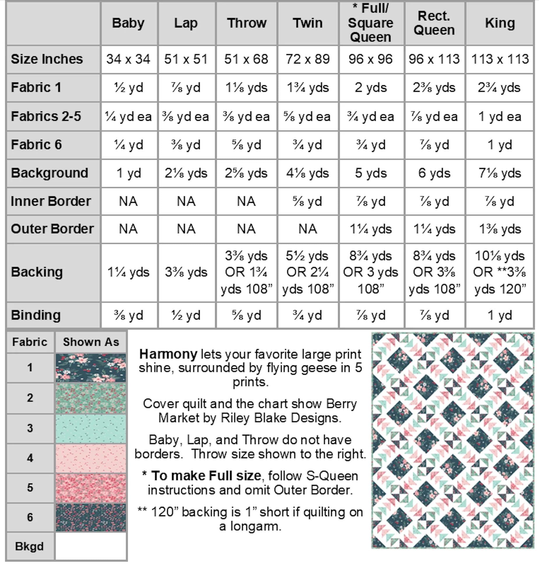 Busy Hands Quilts Harmony Quilt Pattern BUS1041 - 7 Size Variations Per Pattern