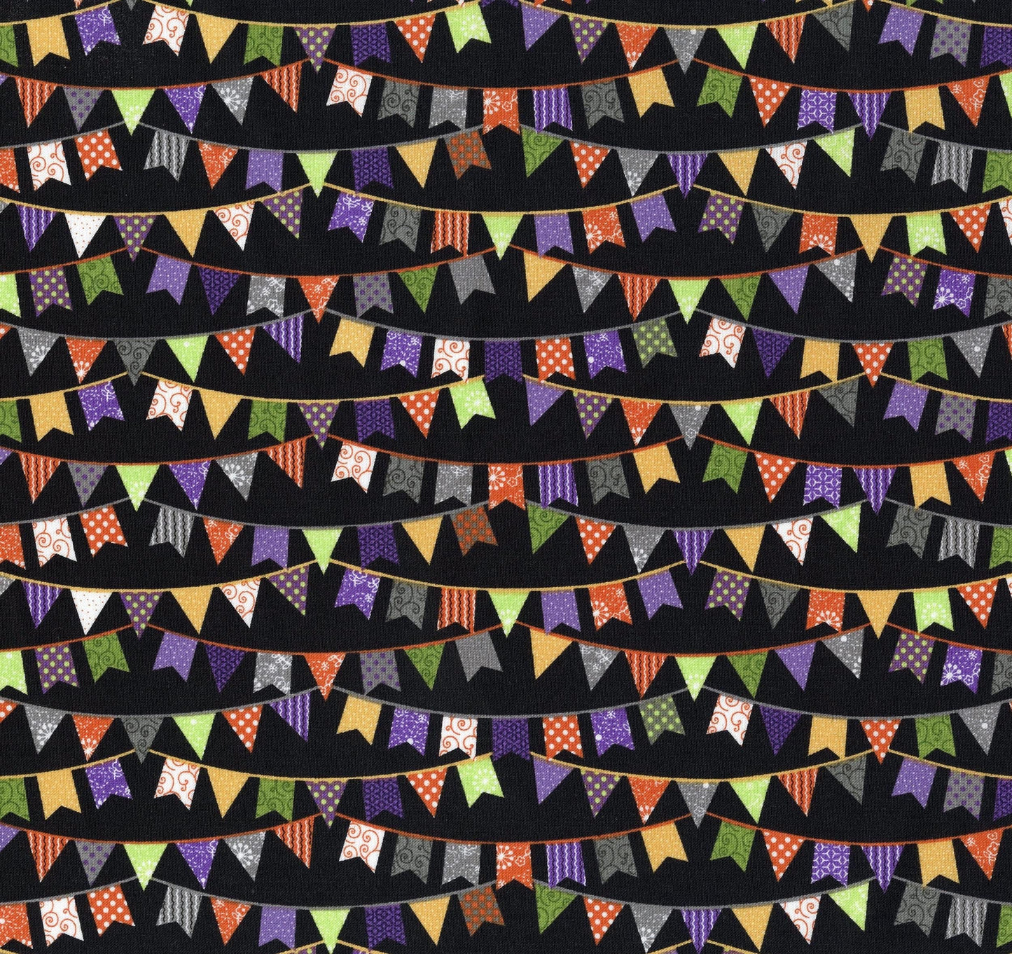 Maywood Studio Kimberbell Hometown Halloween Fabric Collection Flags on Black Premium 100% Cotton Quilt Shop Quality Fabrics