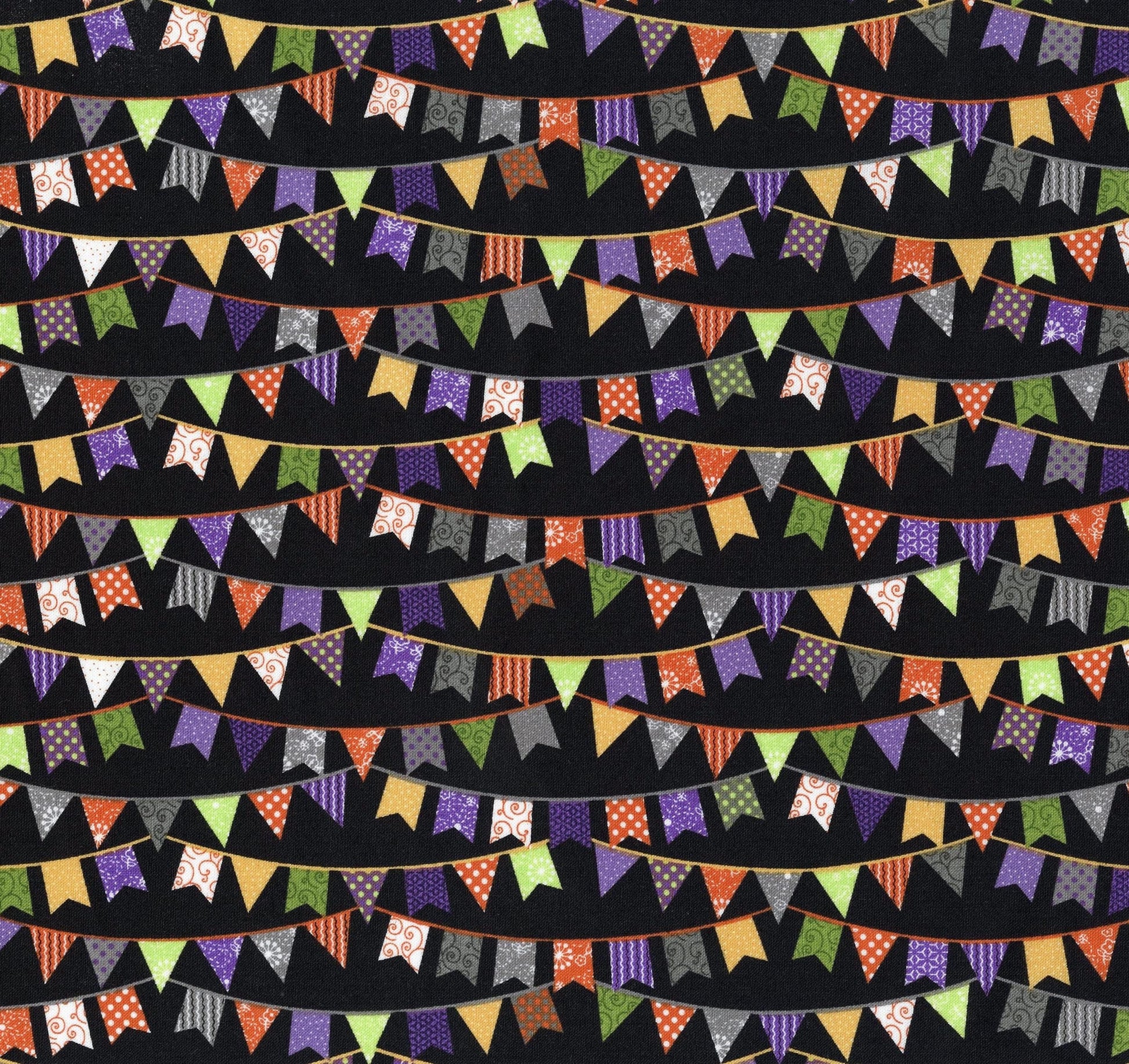Maywood Studio Kimberbell Hometown Halloween Fabric Collection Flags on Black Premium 100% Cotton Quilt Shop Quality Fabrics