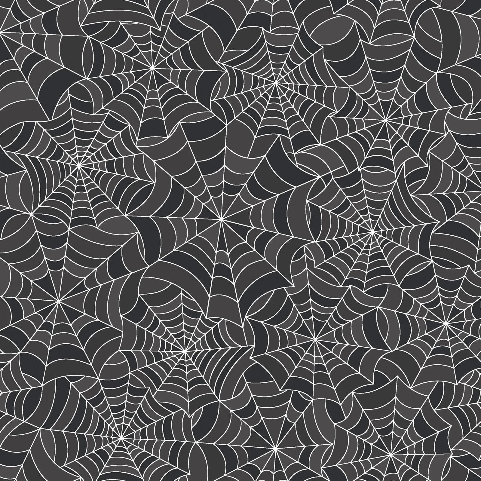 Maywood Studio Kimberbell Hometown Halloween Fabric Collection Spiderwebs on Black MAS9923-K