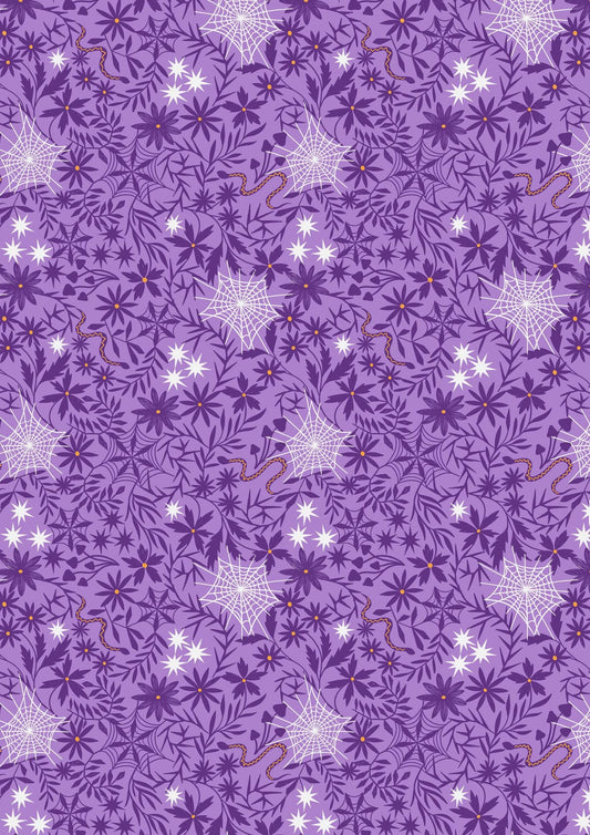Glow-In-The-Dark Lewis & Irene Witchy Woods Fabric Collection Floral Cobwebs on Light Purple Authentic Premium 100% Cotton Fabrics