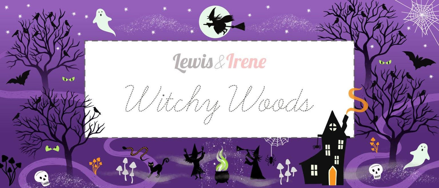 Glow-In-The-Dark Lewis & Irene Witchy Woods Fabric Collection Witchy Woods on Dark Gray Authentic Premium 100% Cotton Fabrics