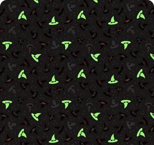 GLOWING FABRICS!! Lewis & Irene Witchy Woods Fabric Collection Witches Hats on Halloween Orange Premium 100% Cotton Fabrics