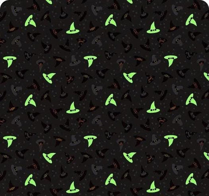 GLOWING FABRICS!! Lewis & Irene Witchy Woods Fabric Collection Witches Hats on Halloween Orange Premium 100% Cotton Fabrics