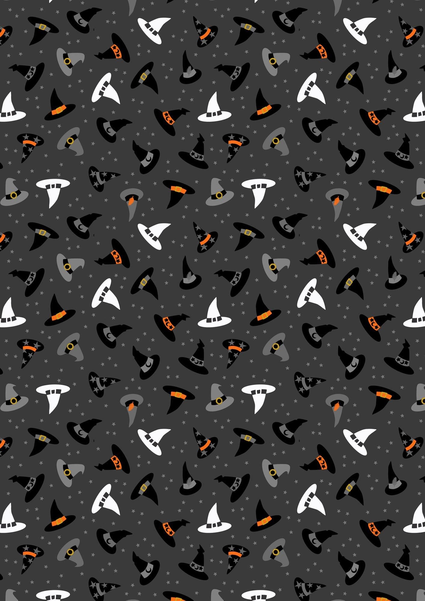 Glow-In-The-Dark Lewis & Irene Witchy Woods Fabric Collection Witches Hats on Dark Gray Authentic Premium 100% Cotton Fabrics