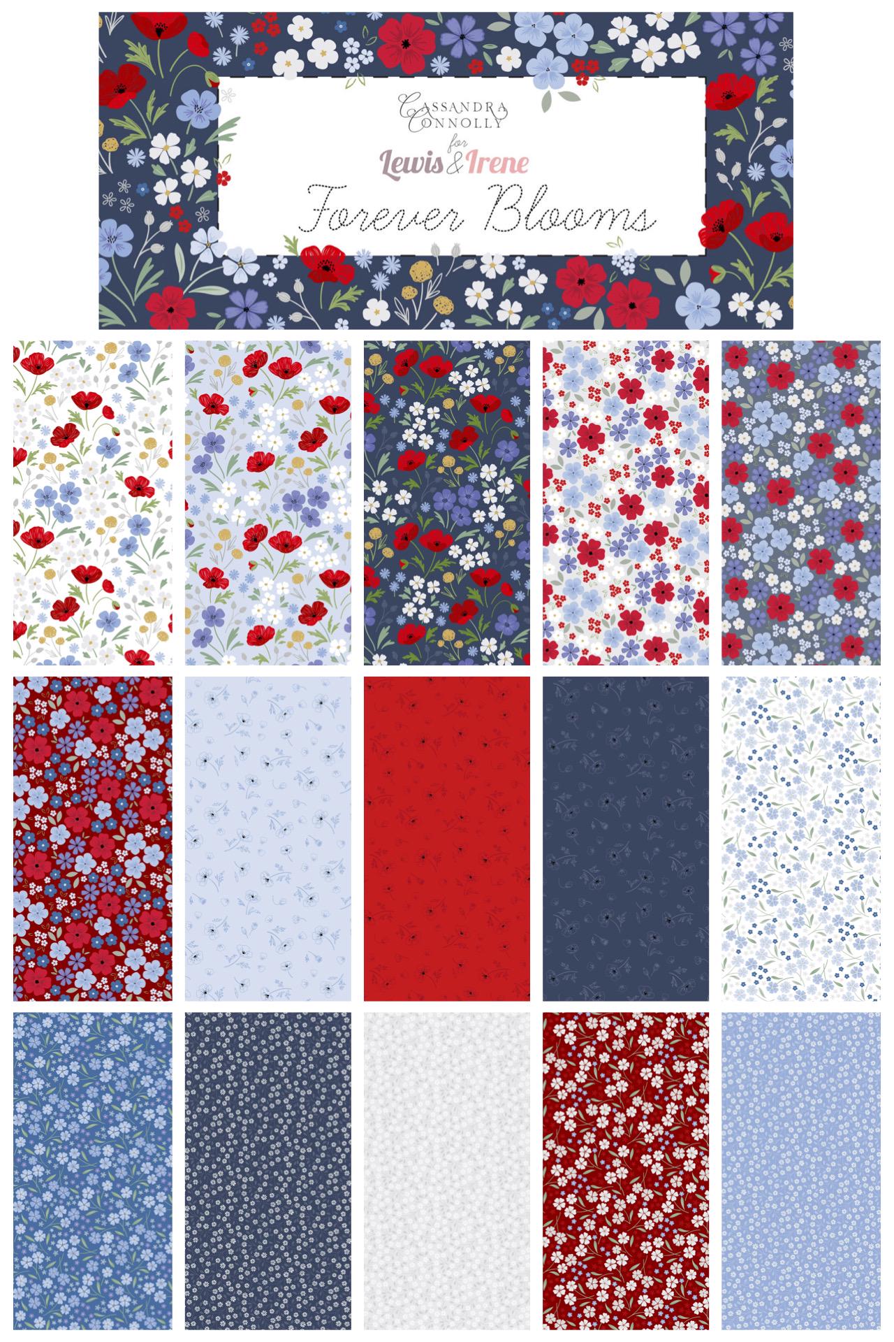 Lewis & Irene Forever Blooms Fabric Collection Floral Palette on Claret Premium 100% Cotton Quilt Shop Quality Fabrics