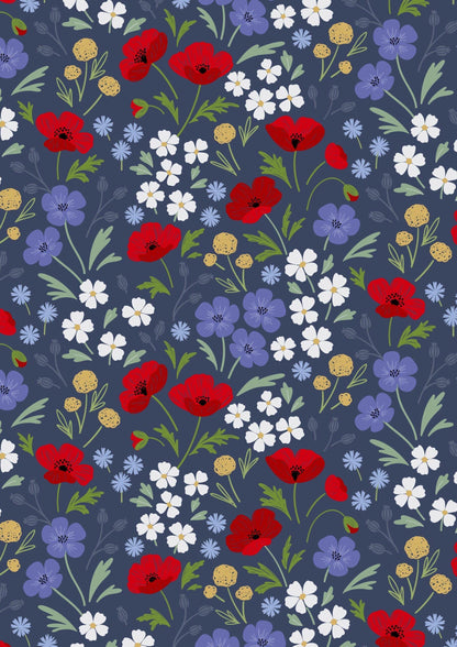Lewis & Irene Forever Blooms Fabric Collection Wild Blooms on Prussian Blue Premium 100% Cotton Quilt Shop Quality Fabrics