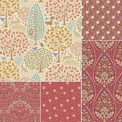 Tilda Sanctuary Maroon & Rhubarb Fabric Collection 5pc Fat Quarter Bundle Authentic Premium 100% Cotton Fabrics