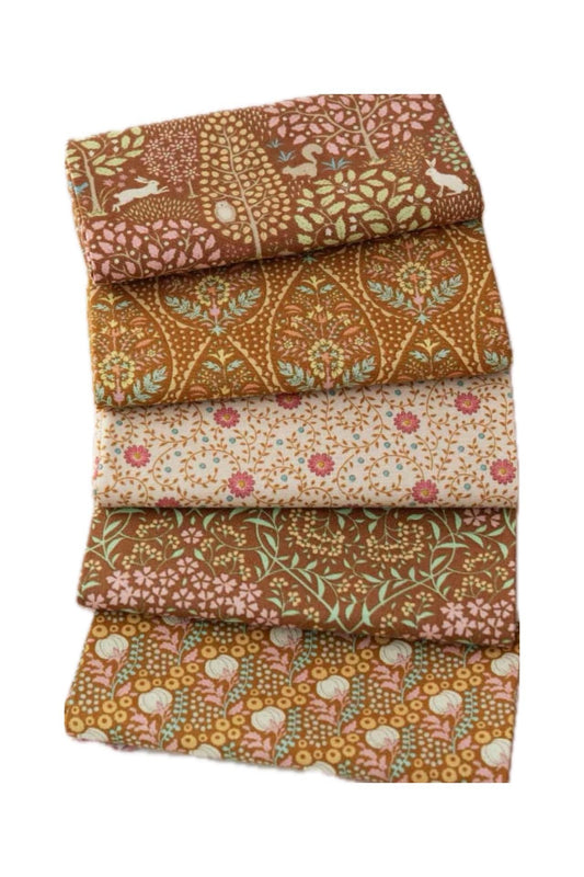 Tilda Sanctuary Caramel & Ochre Fabric Collection 5pc Fat Quarter Bundle Authentic Premium 100% Cotton Fabrics