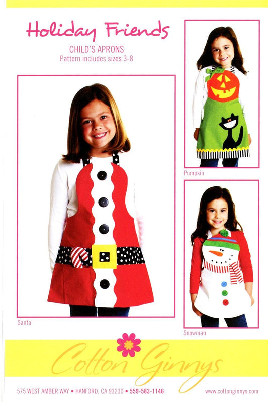 Cotton Ginny's Holiday Friends Child's Aprons Pattern - Includes Sizes 3-8