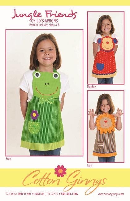 Cotton Ginny's Jungle Friends Child's Aprons Pattern - Includes Sizes 3-8
