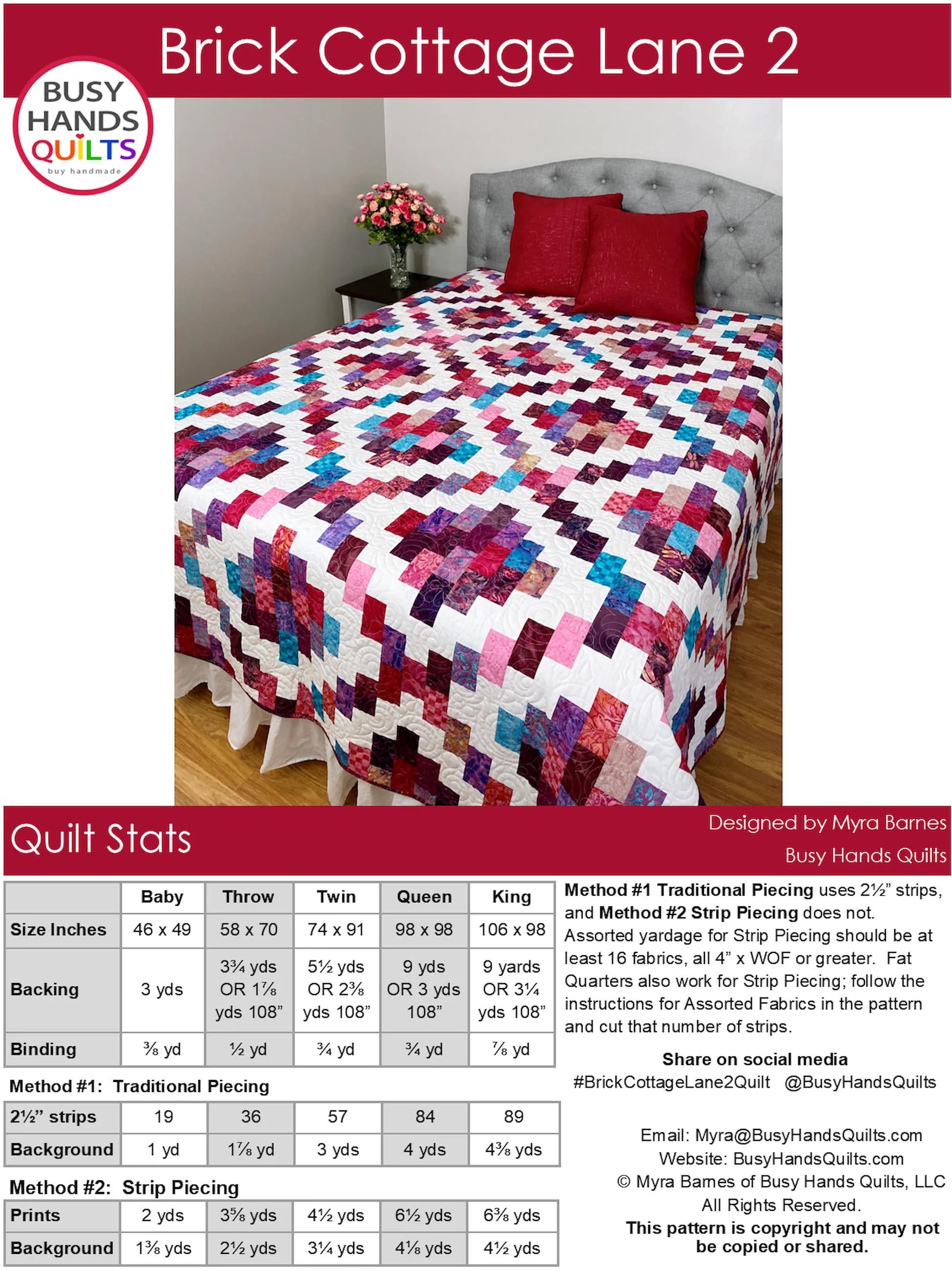 Busy Hands Quilts Brick Cottage Lane 2 Quilt Pattern BUS0121 - 5 Size Variations Per Pattern