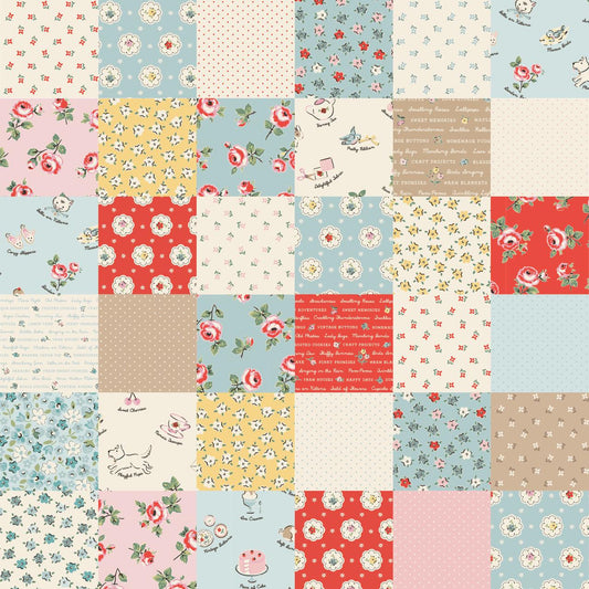 Poppie Cotton My Favorite Things Fabric Collection Vintage Apron on Red Authentic Premium 100% Cotton Fabrics