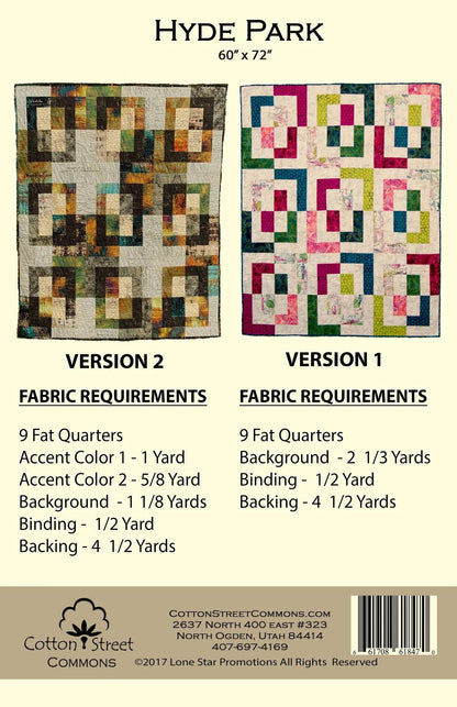DIGITAL DOWNLOAD Cotton Street Commons Hyde Park Quilt Pattern Finished Size 60"x72"