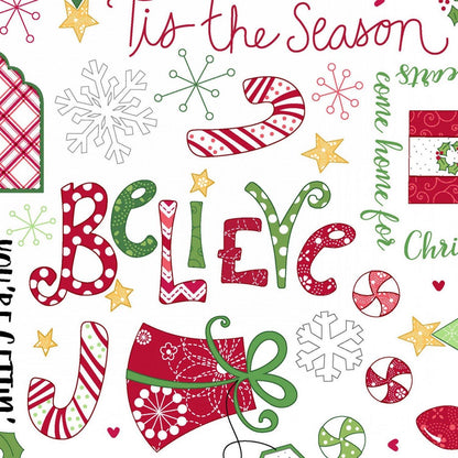 Maywood Studio Kimberbell Jingle & Whisk Fabric Collection Jingle Toss on White MAS8247-W