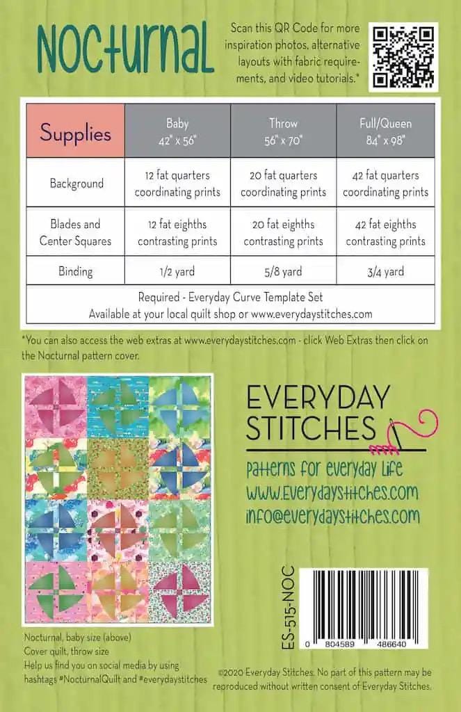 Everyday Stitches Nocturnal Quilt Pattern - 3 Size Variations Per Pattern ES-515-NOC