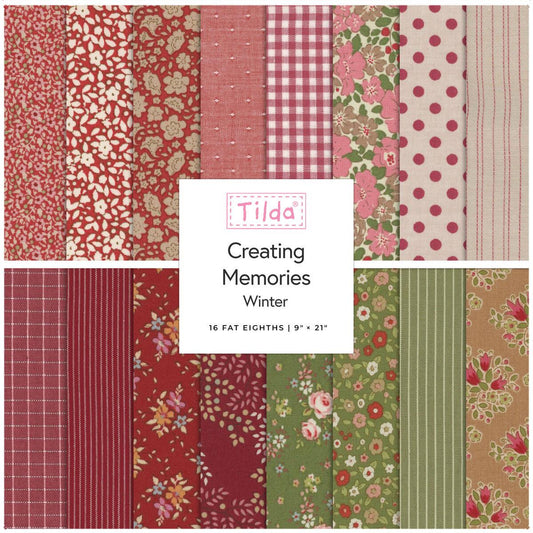 Tilda Creating Memories Winter Reds & Greens Fabric Collection 16pc Fat Eight Bundle Authentic Premium 100% Cotton Fabrics