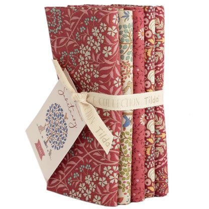 Tilda Sanctuary Maroon & Rhubarb Fabric Collection 5pc Fat Quarter Bundle Authentic Premium 100% Cotton Fabrics