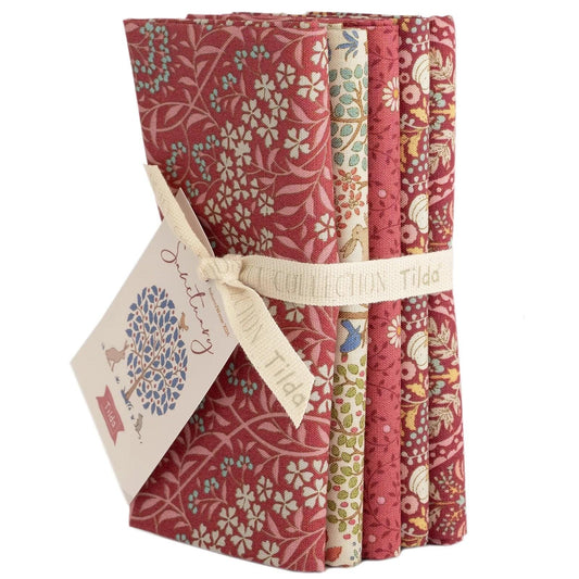 Tilda Sanctuary Maroon & Rhubarb Fabric Collection 5pc Fat Quarter Bundle Authentic Premium 100% Cotton Fabrics