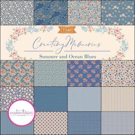 Tilda Creating Memories Summer and Ocean Blues Fabric Collection 16pc Fat Eight Bundle Authentic Premium 100% Cotton Fabrics