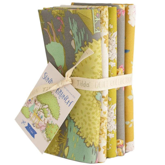 Tilda Sunday Brunch Grays & Yellows Fabric Collection 5pc Fat Quarter Bundle Authentic Premium 100% Cotton Fabrics