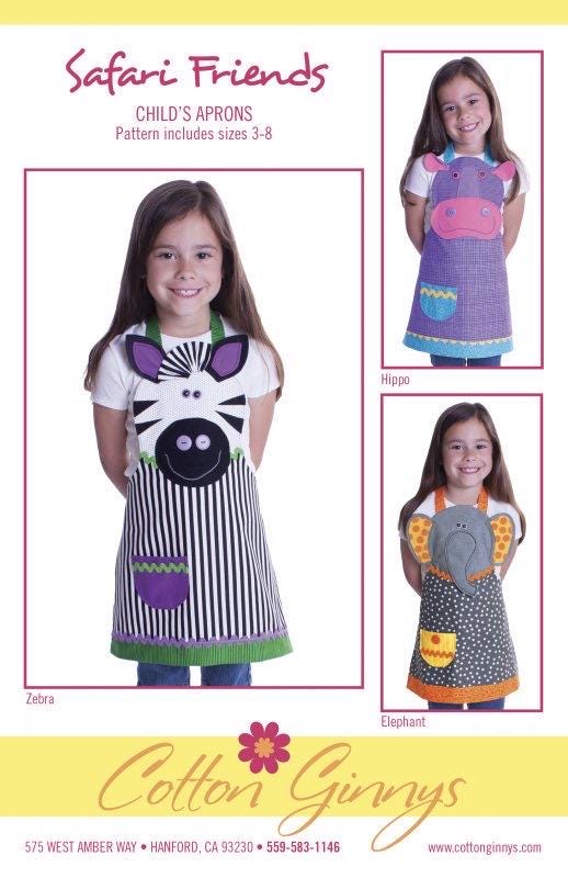 Cotton Ginny's Safari Friends Child's Aprons Pattern - Includes Sizes 3-8