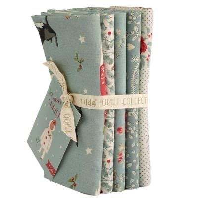 Tilda Merry Little Christmas (Duck Egg) Fabric Collection 5pc Fat Quarter Bundle Authentic Premium 100% Cotton Fabrics