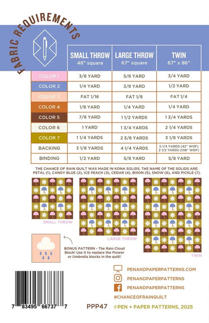 Pen + Paper Patterns Chance of Rain Quilt Pattern - 3 Size Variations Per Pattern (Optional Fineline Glue Tip Sets Sold Separately)