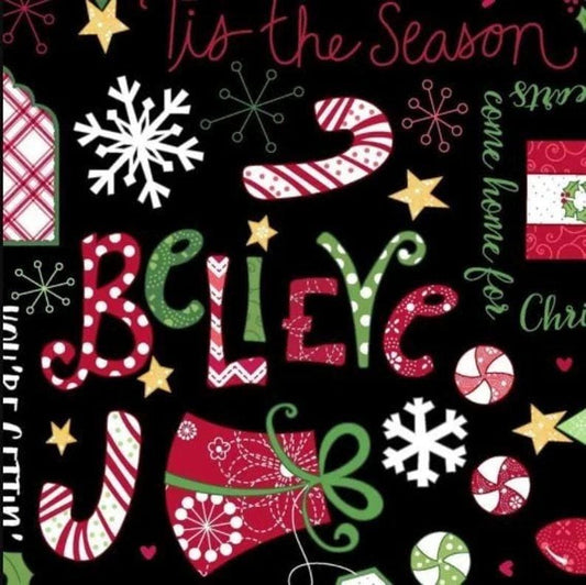 Maywood Studio Kimberbell Jingle & Whisk Fabric Collection Jingle Toss on Black MAS8247-J