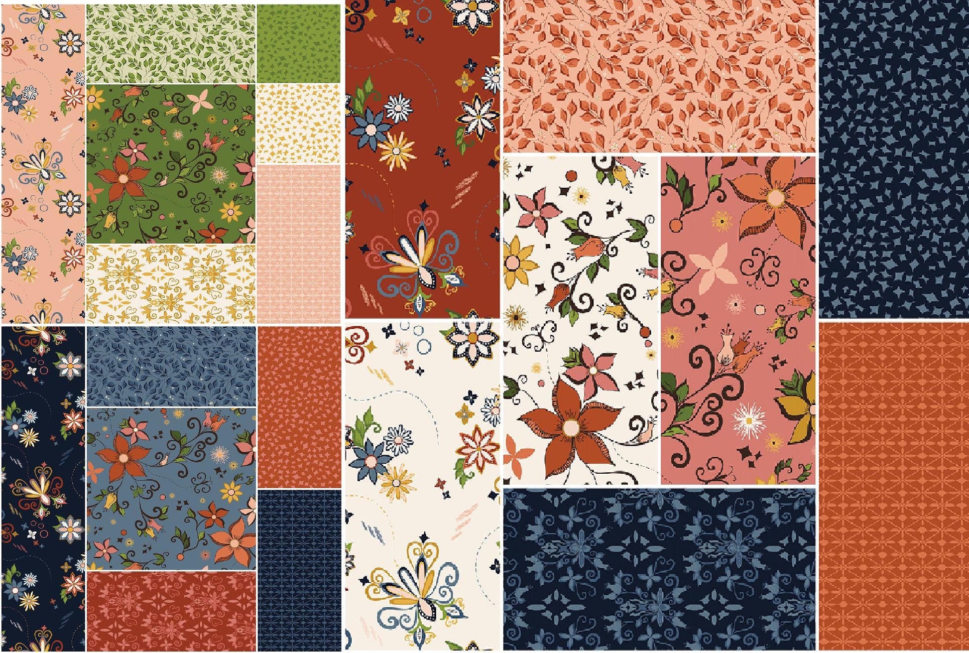 Riley Blake Curated Blooms Fabric Collection Curated Blooms on Point on Midnight Authentic Premium 100% Cotton Quilt Shop Quality Fabrics