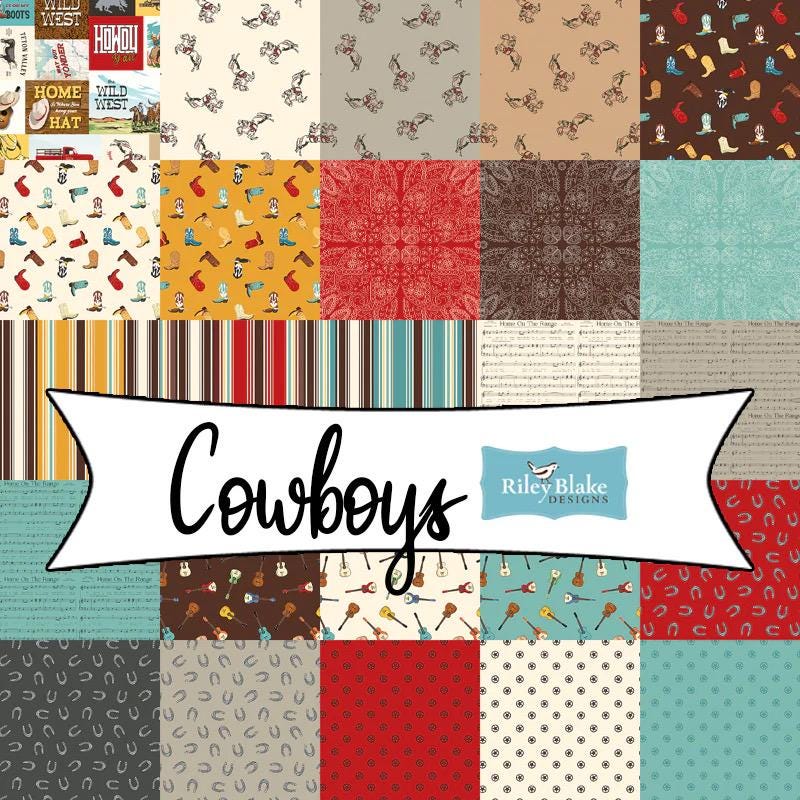 Riley Blake Cowboys By Echo Park Fabric Collection Horseshoes on Graphite Authentic Premium 100% Cotton Fabrics