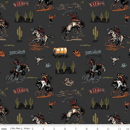 Riley Blake John Wayne Designs Courage Fabric Collection Main Print on Charcoal Authentic Premium 100% Cotton Quilt Shop Quality Fabrics