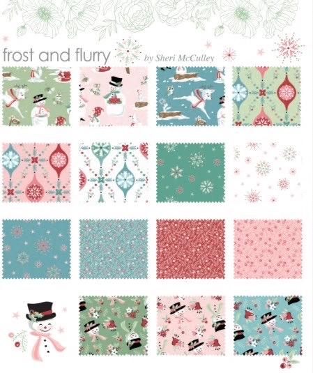 LAST BOLT! Poppie Cotton Frost & Flurry Fabric Collection Snow Tossed on Mint Authentic Premium 100% Cotton Fabrics