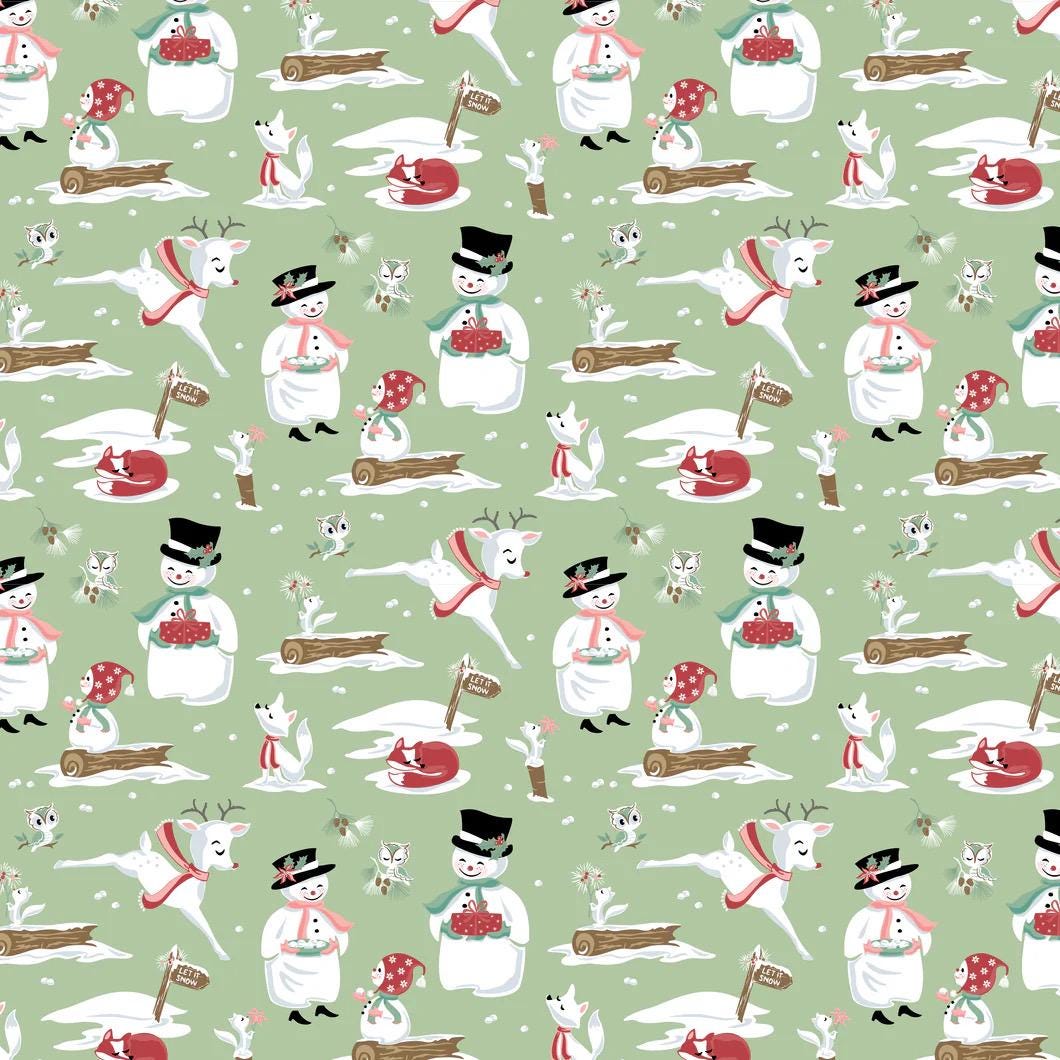 LAST BOLT! Poppie Cotton Frost & Flurry Fabric Collection Mr and Mrs Flurry on Mint Authentic Premium 100% Cotton Fabrics
