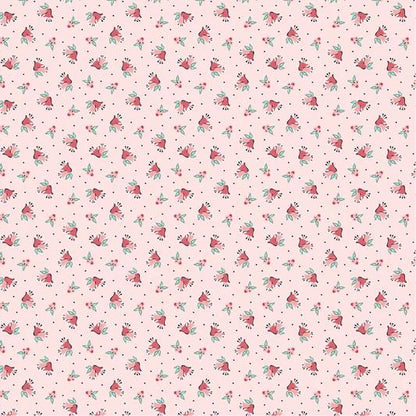 LAST BOLT! Poppie Cotton Frost & Flurry Fabric Collection Berries and Bells on Pink Authentic Premium 100% Cotton Fabric