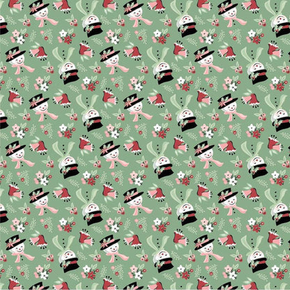 LAST BOLT! Poppie Cotton Frost & Flurry Fabric Collection Snow Tossed on Mint Authentic Premium 100% Cotton Fabrics