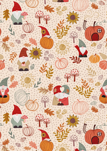 Lewis & Irene Snuggle Season Flannel Fabric Collection Autumn Gnomes on Dark Cream F680.1 Authentic Premium 100% Cotton Flannel