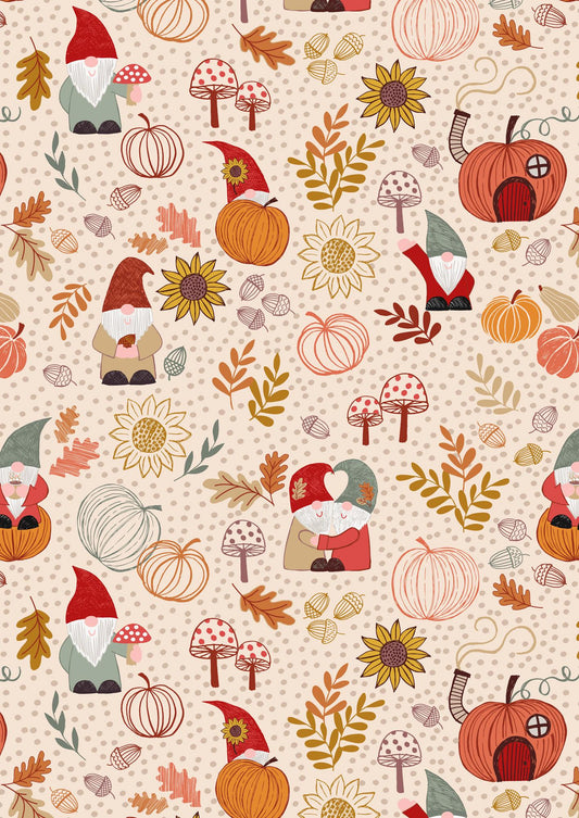 Lewis & Irene Snuggle Season Flannel Fabric Collection Autumn Gnomes on Dark Cream F680.1 Authentic Premium 100% Cotton Flannel