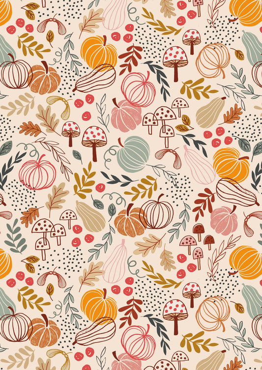 Lewis & Irene Snuggle Season Flannel Fabric Collection Pumpkins on Dark Cream F682.1 Authentic Premium 100% Cotton Flannel