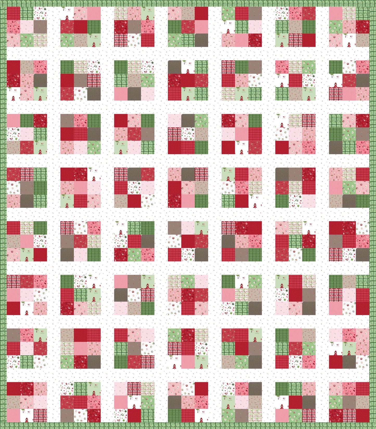 LIMITED EDITION Kitchen Table Quilting Modern Postage Stamp Quilt Kit Featuring Riley Blake To Grandmother's House Fabric Collection 54"x62"