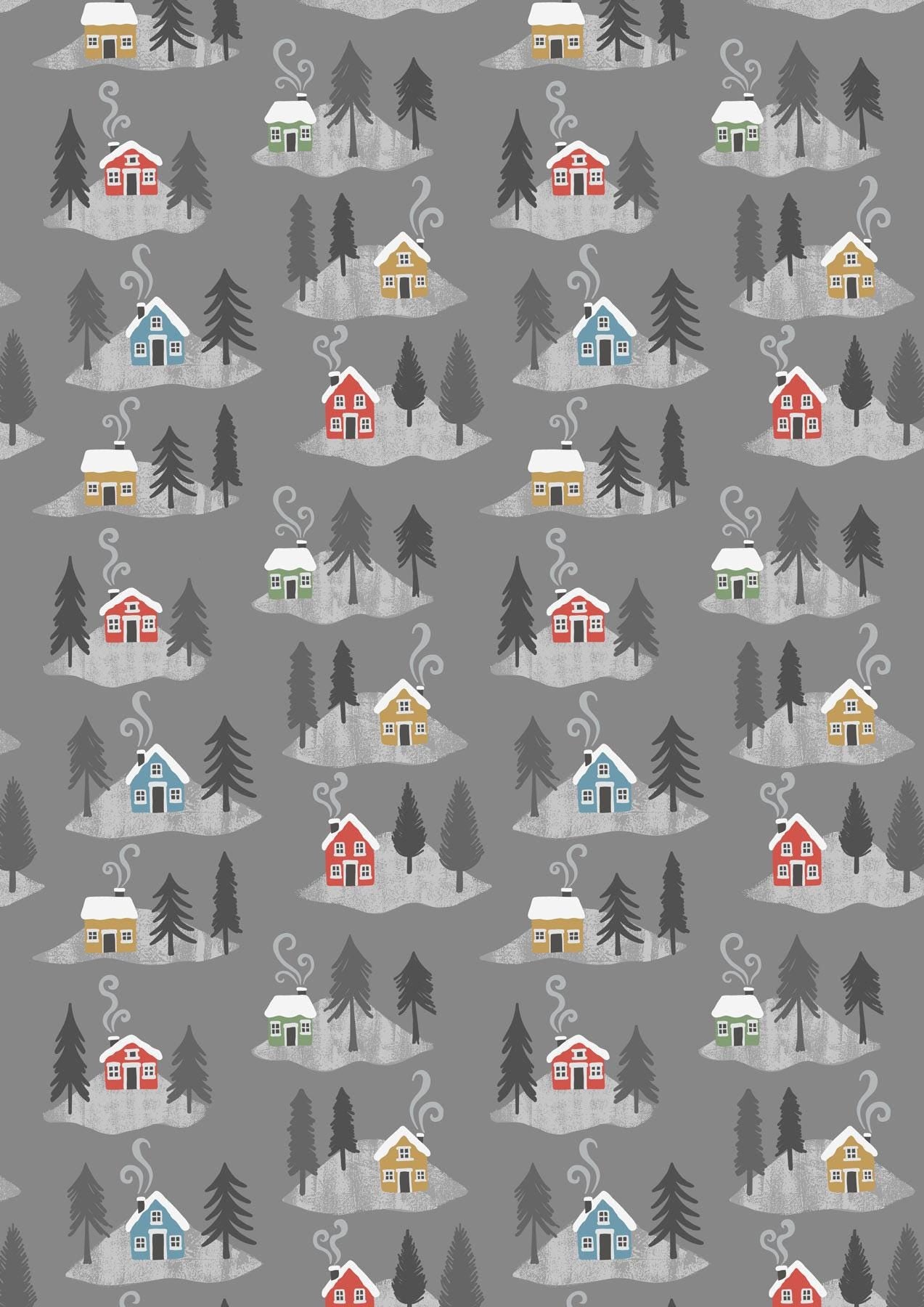 Lewis & Irene Snow Day Flannel Fabric Collection Houses on Gray Authentic Premium 100% Cotton Flannel Quilt Shop Quality Fabrics F36.3