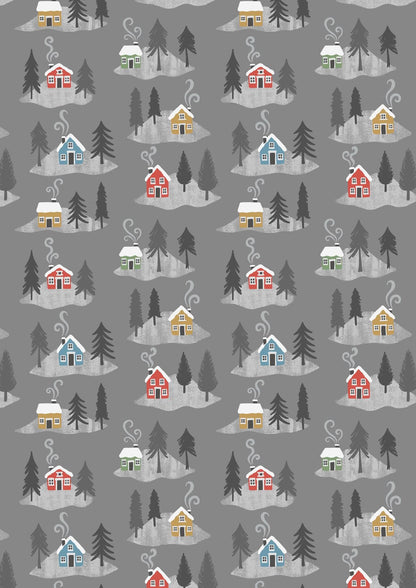 Lewis & Irene Snow Day Flannel Fabric Collection Houses on Gray Authentic Premium 100% Cotton Flannel Quilt Shop Quality Fabrics F36.3